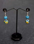Two Bead Blue Pottery Earrings (Turquoise & Yellow)